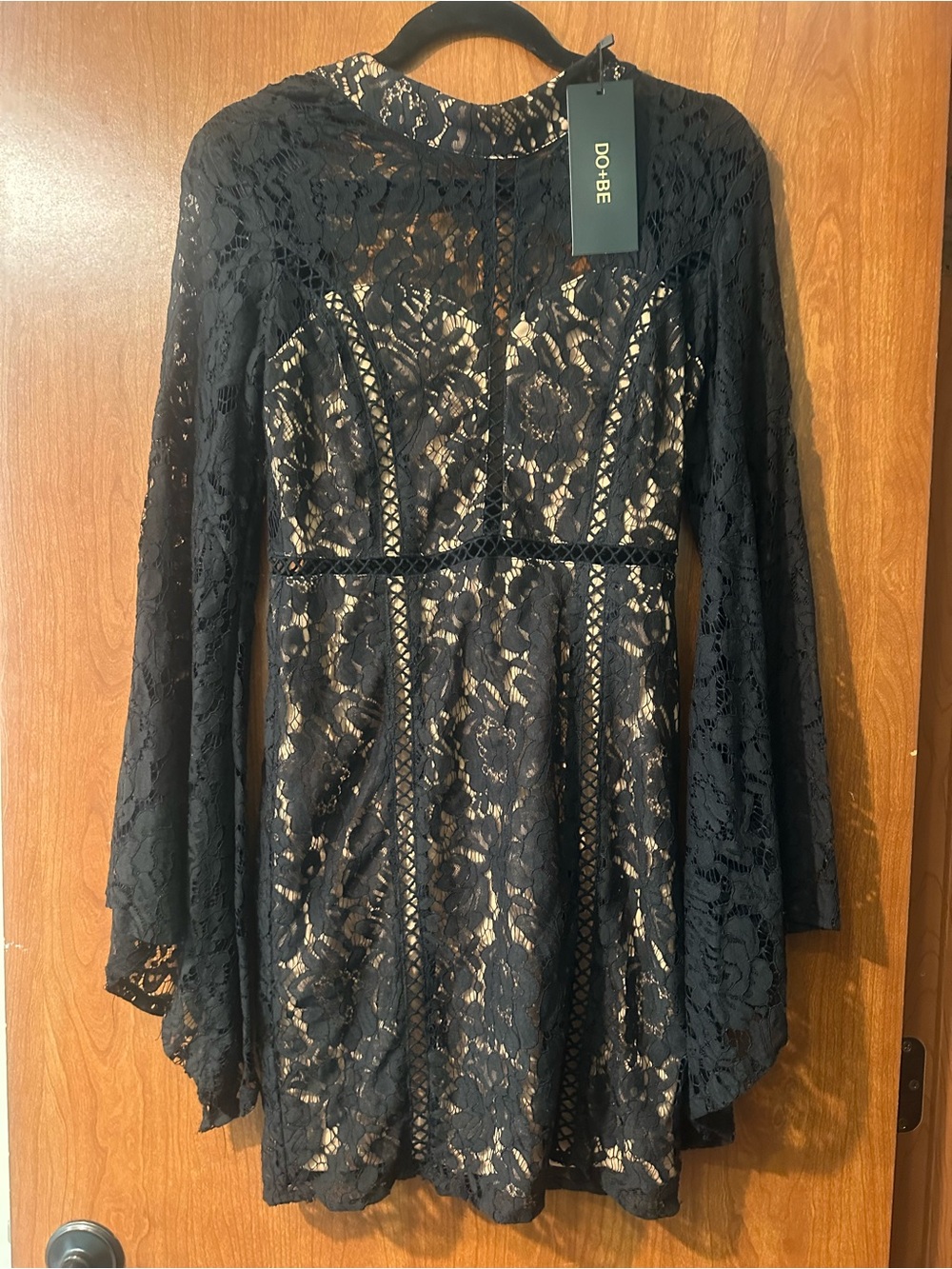 DO+BE Black Lace Overlay Dress with Nude Lining